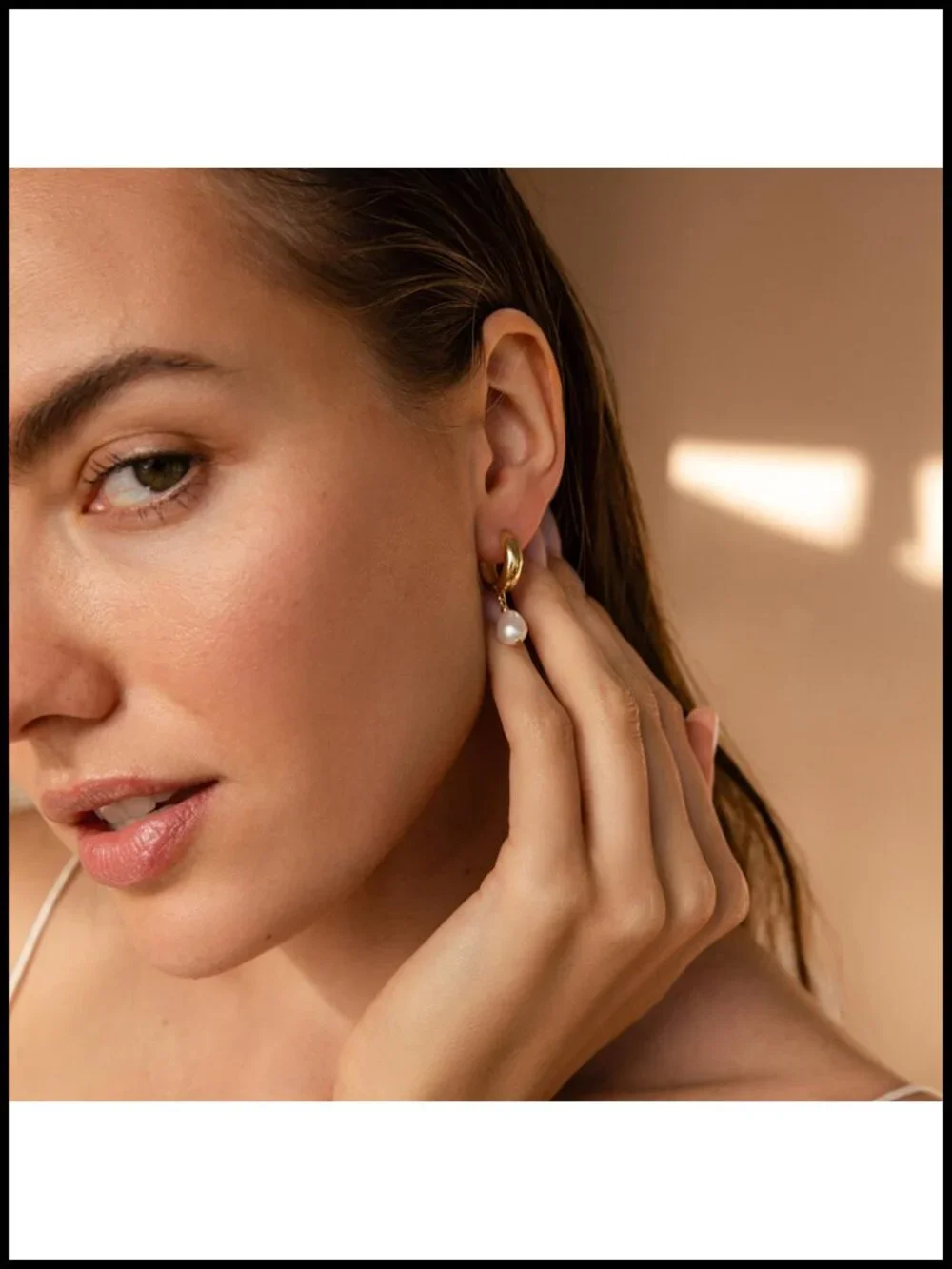 14K Gold Plated Freshwater Pearl Hoop Dangle Earrings for Women